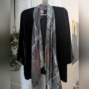 Beautiful Boho Johnny Was Lightweight Velvet Open Front Cardigan Jacket Medium